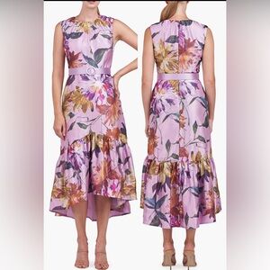 Kay Unger Floral Purple Midi Dress